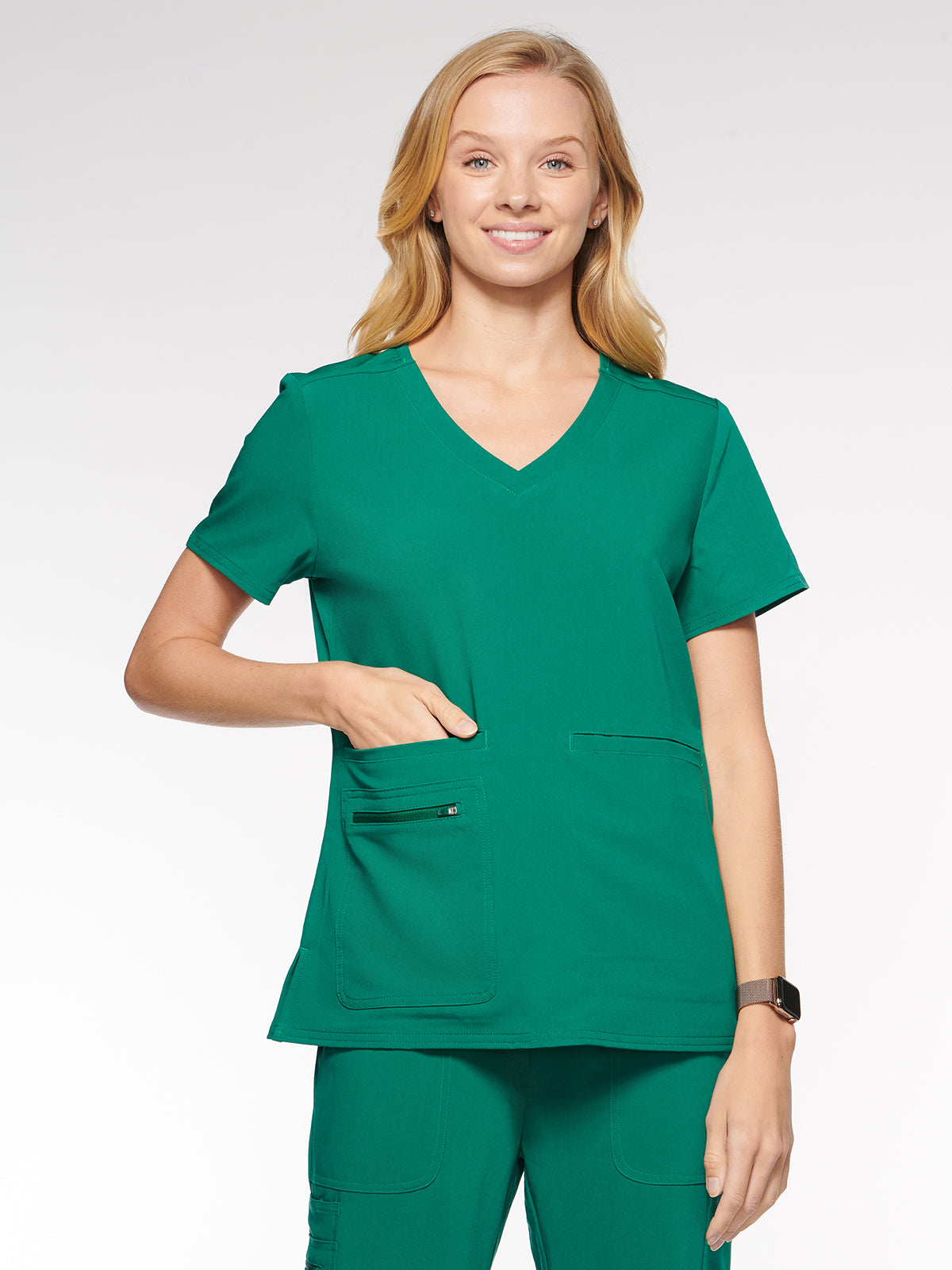 Nile Womens Top Rounded V-Neck with 4 Pockets (94002)